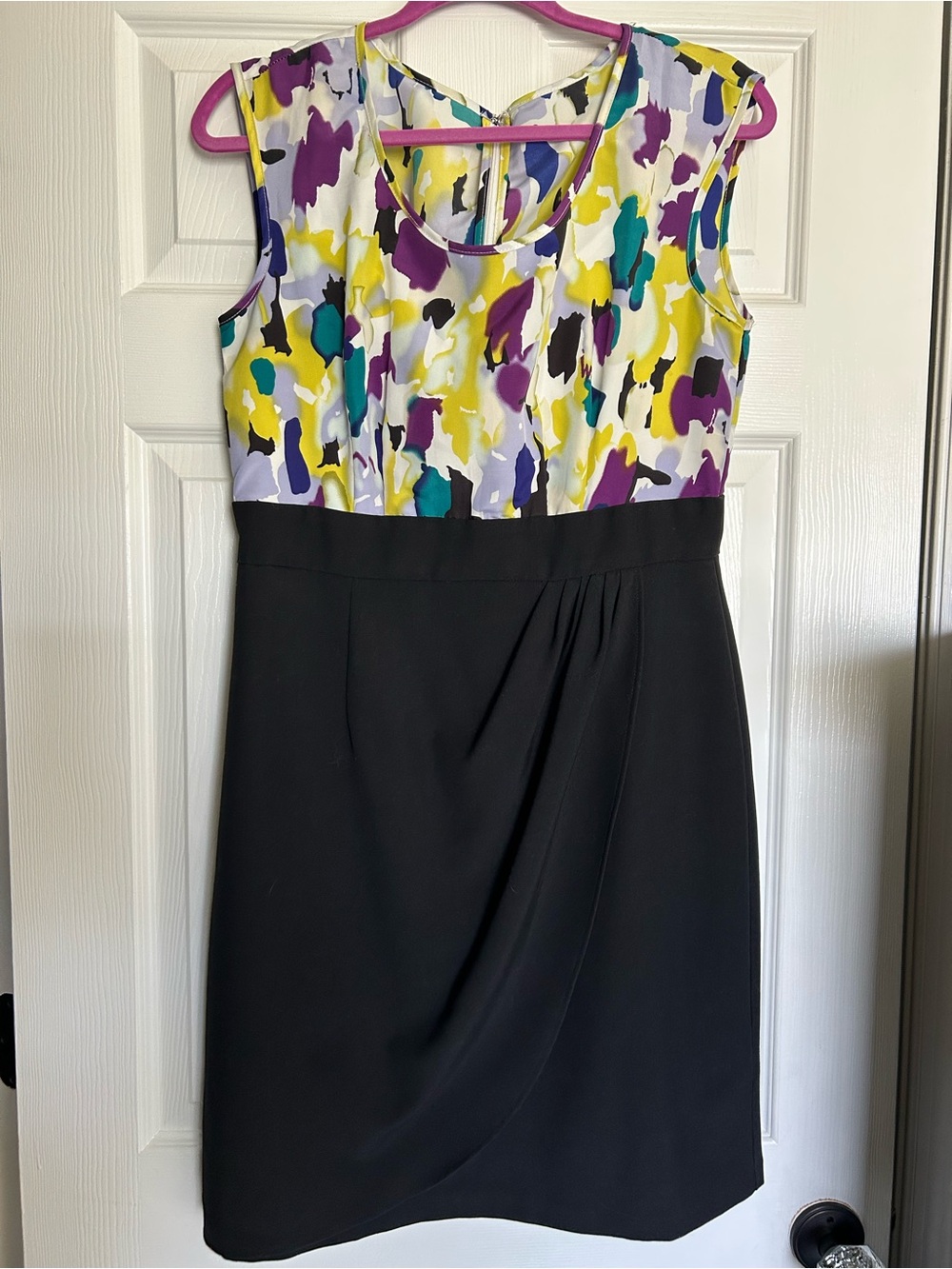 AB Studio Black Skirt Colorful Abstract Print Sleeveless Midi Dress